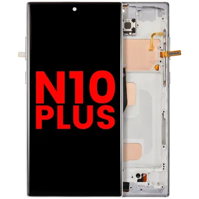 Дисплейний модуль (LCD) з рамкою (без датчика відбитків) для Samsung Galaxy Note 10 Plus (Aftermarket Plus: Incell) (Aura White)