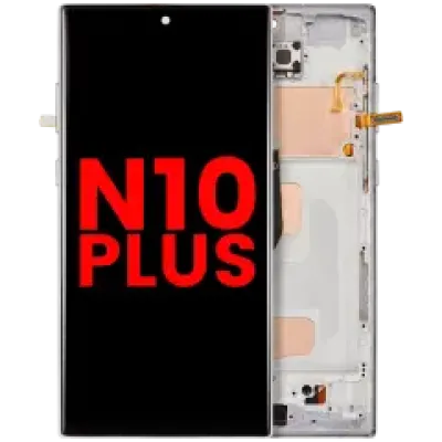 Дисплейний модуль (LCD) з рамкою (без датчика відбитків) для Samsung Galaxy Note 10 Plus (Aftermarket Plus: Incell) (Aura White)