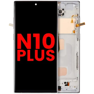 Дисплейний модуль (LCD) з рамкою (без датчика відбитків) для Samsung Galaxy Note 10 Plus (Aftermarket Plus: Incell) (Aura Glow / сріблястий)