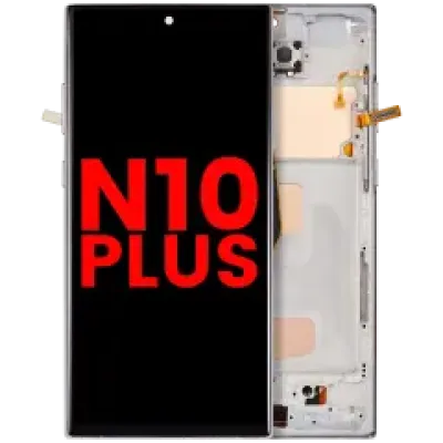 Дисплейний модуль (LCD) з рамкою (без датчика відбитків) для Samsung Galaxy Note 10 Plus (Aftermarket Plus: Incell) (Aura Glow / сріблястий)