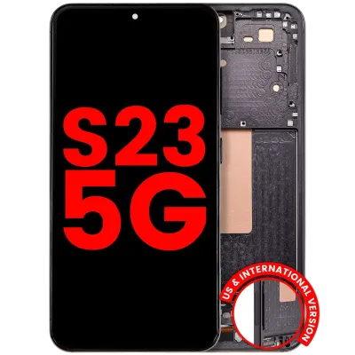 Дисплейний модуль (OLED) з рамкою для Samsung Galaxy S23 5G (US & International) (Aftermarket Plus) (120HZ) (Phantom Black)