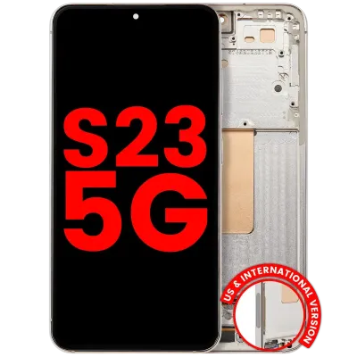 Дисплейний модуль (OLED) з рамкою для Samsung Galaxy S23 5G (US & International) (Aftermarket Plus) (120HZ) (Cream)