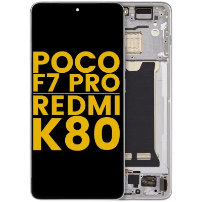 Дисплейний модуль (OLED) з рамкою для Xiaomi Poco F7 Pro / Redmi K80 (Refurbished) (сріблястий)