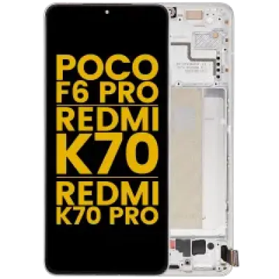 Дисплейний модуль (OLED) з рамкою для Xiaomi Poco F6 Pro / Redmi K70 / K70 Pro (Refurbished) (білий)