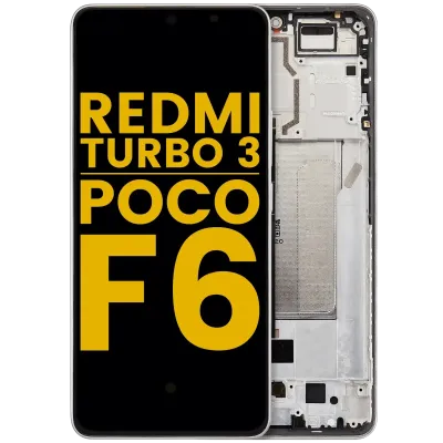 Дисплейний модуль (OLED) з рамкою для Xiaomi Redmi Turbo 3 / Xiaomi Poco F6 (Refurbished) (Titanium color)