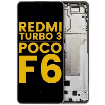Дисплейний модуль (OLED) з рамкою для Xiaomi Redmi Turbo 3 / Xiaomi Poco F6 (Refurbished) (Titanium color)