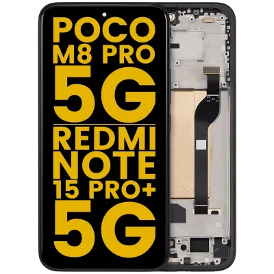 Дисплейний модуль (OLED) з рамкою для Xiaomi Poco M8 Pro 5G / Redmi Note 15 Pro Plus 5G (Refurbished) (чорний)