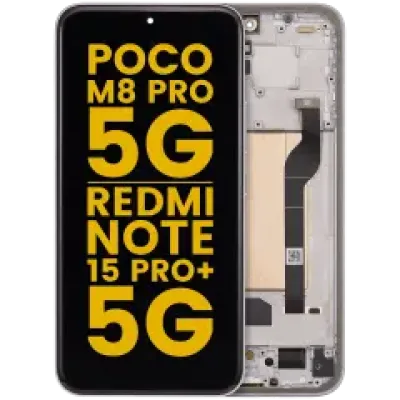 Дисплейний модуль (OLED) з рамкою для Xiaomi Poco M8 Pro 5G / Redmi Note 15 Pro+ 5G (Refurbished) (сріблястий)