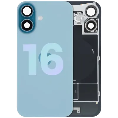 Back Glass With Steel Plate With Wireless NFC Charging MagSafe Magnet & Flashlight Flex For iPhone 16 (Service Pack) (Teal)