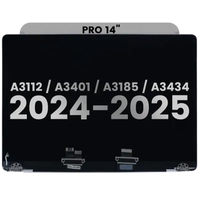 Дисплей у зборі (глянцевий) для MacBook Pro 14" A3112 / A3401 / A3185 / A3434 (2024 - 2025) (з передвстановленим кабелем датчика кута кришки) (Used OEM Pull: Grade B) (сріблястий)