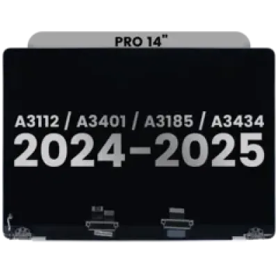Дисплей у зборі (глянцевий) для MacBook Pro 14" A3112 / A3401 / A3185 / A3434 (2024 - 2025) (з передвстановленим кабелем датчика кута кришки) (Used OEM Pull: Grade B) (сріблястий)