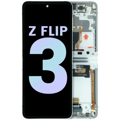 Внутрішній дисплейний модуль (OLED) з рамкою для Samsung Galaxy Z Flip 3 5G (F711) (Service Pack) (сріблястий) (Bespoke)