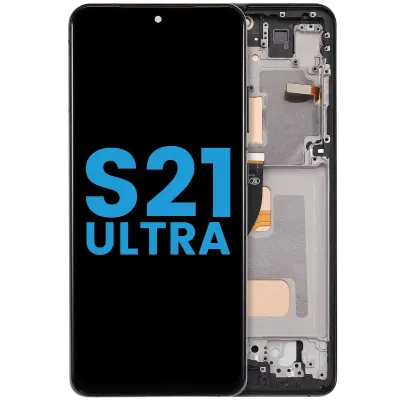 Дисплейний модуль з рамкою (без датчика відбитків) для Samsung Galaxy S21 Ultra (US & International) (Aftermarket: Incell) (Phantom Black)