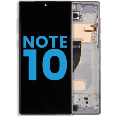 Дисплейний модуль з рамкою (без датчика відбитків) для Samsung Galaxy Note 10 (US & International) (Aftermarket: Incell) (Aura Glow / Silver)