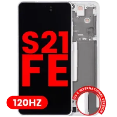 Дисплейний модуль (OLED) з рамкою для Samsung Galaxy S21 FE 5G (US & International Version) (Aftermarket Plus) (120Hz) (білий)