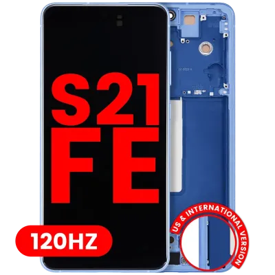 Дисплейний модуль (OLED) з рамкою для Samsung Galaxy S21 FE 5G (US & International Version) (Aftermarket Plus) (120Hz) (темно-синій)