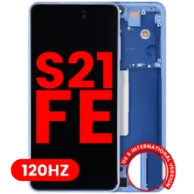 Дисплейний модуль (OLED) з рамкою для Samsung Galaxy S21 FE 5G (US & International Version) (Aftermarket Plus) (120Hz) (темно-синій)