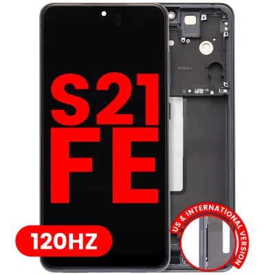 Дисплейний модуль (OLED) з рамкою для Samsung Galaxy S21 FE 5G (US & International Version) (Aftermarket Plus) (120Hz) (графітовий)