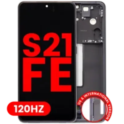 Дисплейний модуль (OLED) з рамкою для Samsung Galaxy S21 FE 5G (US & International Version) (Aftermarket Plus) (120Hz) (графітовий)