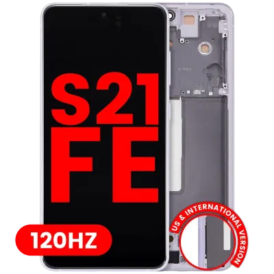 Дисплейний модуль (OLED) з рамкою для Samsung Galaxy S21 FE 5G (US & International Version) (Aftermarket Plus) (120Hz) (лавандовий)
