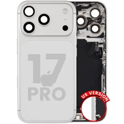 Back Housing W/ Charging Port Flex & Small Parts For iPhone 17 Pro (US Version) (Used OEM Pull: Grade B) (Silver)