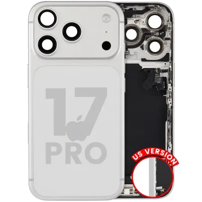 Back Housing W/ Charging Port Flex & Small Parts For iPhone 17 Pro (US Version) (Used OEM Pull: Grade C) (Silver)
