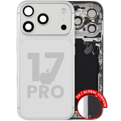 Back Housing W/ Charging Port Flex & Small Parts For iPhone 17 Pro (EU / Global Version) (Used OEM Pull: Grade C) (Silver)