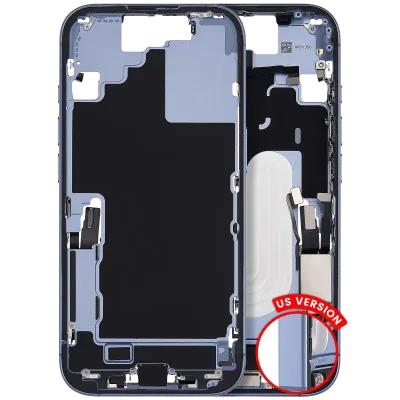 Mid-Frame Housing W/ Charging Port Flex & Small Parts For iPhone 17 (US Version) (Used OEM Pull: Grade B) (Mist Blue)