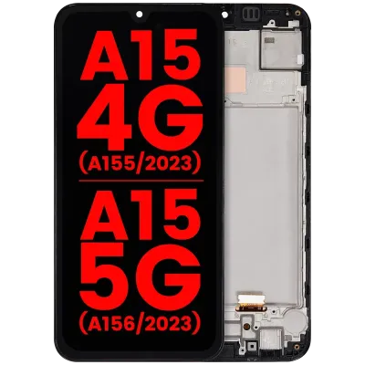 Дисплейний модуль OLED з рамкою для Samsung Galaxy A15 4G (A155 / 2023) / A15 5G (A156 / 2023) (6.36") (Aftermarket Plus) (усі кольори)