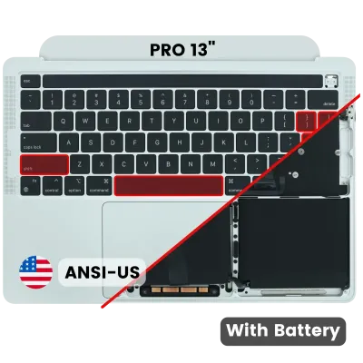 Топкейс з акумулятором і клавіатурою (ANSI US) для MacBook Pro 13" A2338 (2020) (Used OEM Pull: Grade A) (M2) (сріблястий)