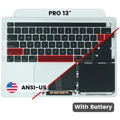 Топкейс з акумулятором і клавіатурою (ANSI US) для MacBook Pro 13" A2338 (2020) (Used OEM Pull: Grade B / C) (M2) (сріблястий)