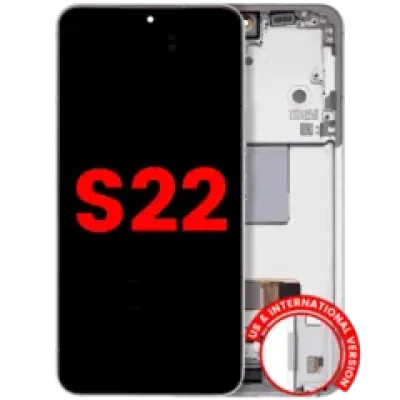Дисплейний модуль (OLED) з рамкою для Samsung Galaxy S22 5G (US & International) (Aftermarket Plus) (120HZ) (білий)