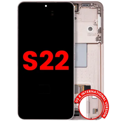 Дисплейний модуль (OLED) з рамкою для Samsung Galaxy S22 5G (US & International) (Aftermarket Plus) (Pink Gold)