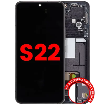 Дисплейний модуль (OLED) з рамкою для Samsung Galaxy S22 5G (US & International) (Aftermarket Plus) (120HZ) (Phantom Black)