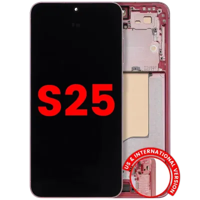 OLED Assembly With Frame For Samsung Galaxy S25 5G (US & International) (Aftermarket Plus) (120HZ) (Coral Red)