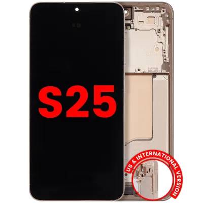 Дисплейний модуль (OLED) з рамкою для Samsung Galaxy S25 5G (US & International) (Aftermarket Plus) (120HZ) (Pink Gold)