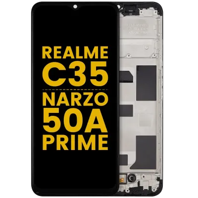 Дисплейний модуль (LCD) з рамкою для Realme C35 / Narzo 50A Prime (Refurbished) (Усі кольори)