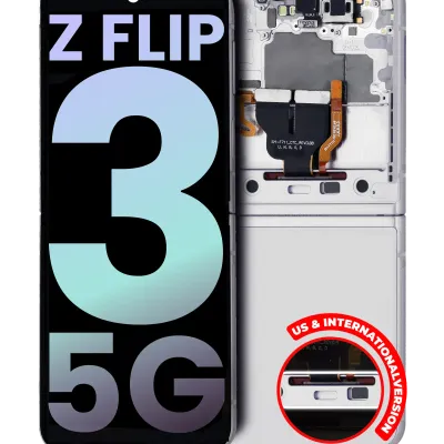 Дисплейний модуль (OLED) внутрішній з рамкою для Samsung Galaxy Z Flip 3 5G (US & International) (Service Pack) (білий)