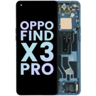 Дисплейний модуль (OLED) з рамкою для Oppo Find X3 Pro (2021) (Service Pack) (синій)