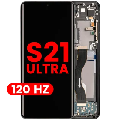 Дисплейний модуль (OLED) з рамкою для Samsung Galaxy S21 Ultra 5G (Aftermarket Plus) (120Hz) (Phantom Black)