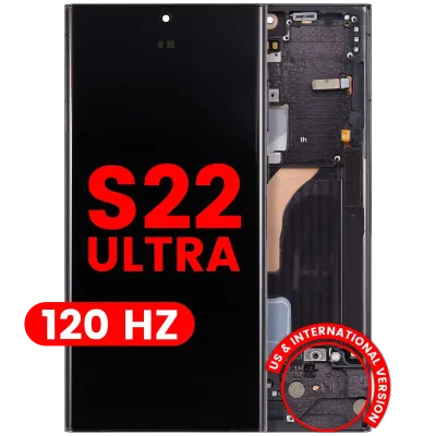 Дисплейний модуль (OLED) з рамкою для Samsung Galaxy S22 Ultra 5G (US & International Version) (Aftermarket Plus) (120Hz) (Phantom Black)