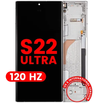 Дисплейний модуль (OLED) з рамкою для Samsung Galaxy S22 Ultra 5G (US & International Version) (Aftermarket Plus) (120Hz) (Phantom White)