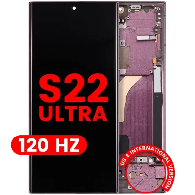 Дисплейний модуль (OLED) з рамкою для Samsung Galaxy S22 Ultra 5G (US & International Version) (Aftermarket Plus) (120Hz) (бургундський)
