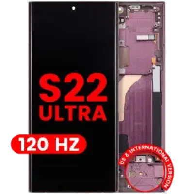 Дисплейний модуль (OLED) з рамкою для Samsung Galaxy S22 Ultra 5G (US & International Version) (Aftermarket Plus) (120Hz) (бургундський)
