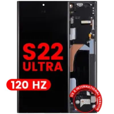 Дисплейний модуль (OLED) з рамкою для Samsung Galaxy S22 Ultra 5G (US & International Version) (Aftermarket Plus) (120Hz) (графітовий / Sky Blue / червоний)