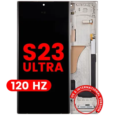 Дисплейний модуль (OLED) з рамкою для Samsung Galaxy S23 Ultra (US & International) (Aftermarket Plus) (120Hz) (Cream)