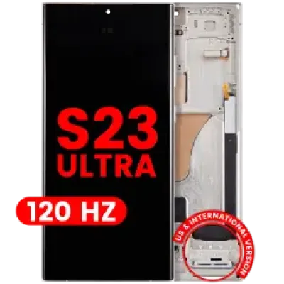 Дисплейний модуль (OLED) з рамкою для Samsung Galaxy S23 Ultra (US & International) (Aftermarket Plus) (120Hz) (Cream)