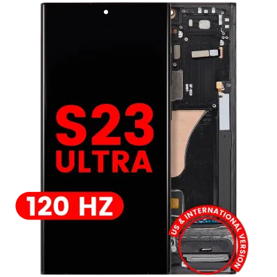 Дисплейний модуль (OLED) з рамкою для Samsung Galaxy S23 Ultra (US & International) (Aftermarket Plus) (120Hz) (графітовий)