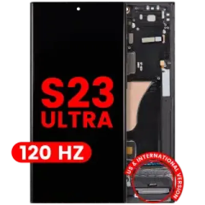 Дисплейний модуль (OLED) з рамкою для Samsung Galaxy S23 Ultra (US & International) (Aftermarket Plus) (120Hz) (графітовий)