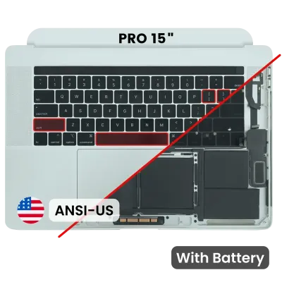 Top Case with Battery and Keyboard (ANSI US) For MacBook Pro 15" A1990 (2018-2019) (Used OEM Pull: Grade B/C) (Silver)